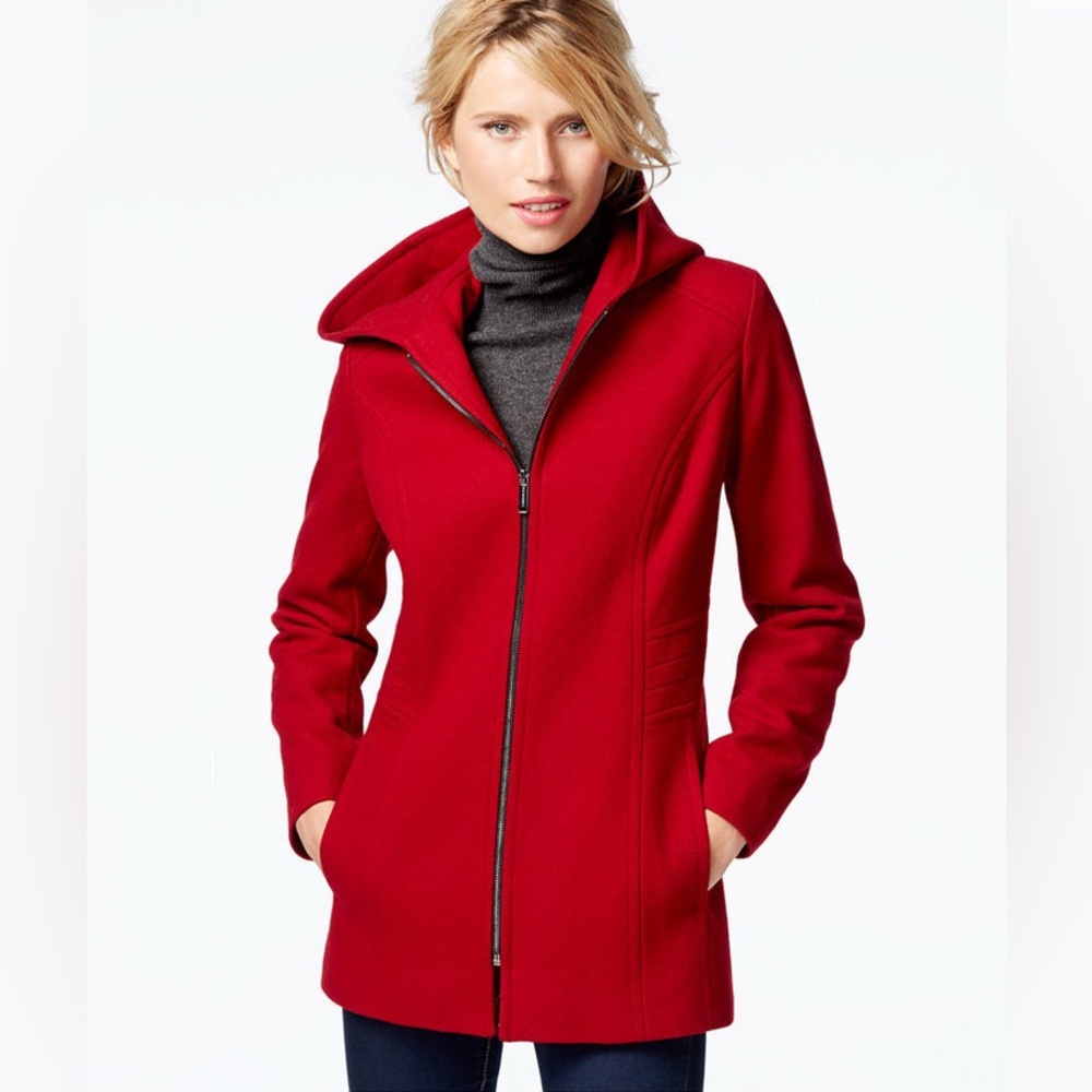 London Fog Red Zip-Front Wool Coat